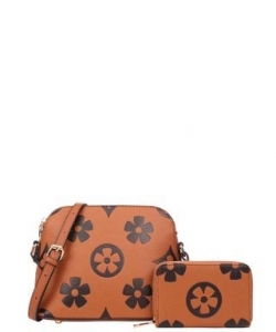 2in1 Fashion Design Print Chic Crossbody Bag with Wallet Set YB-8232-A BROWN